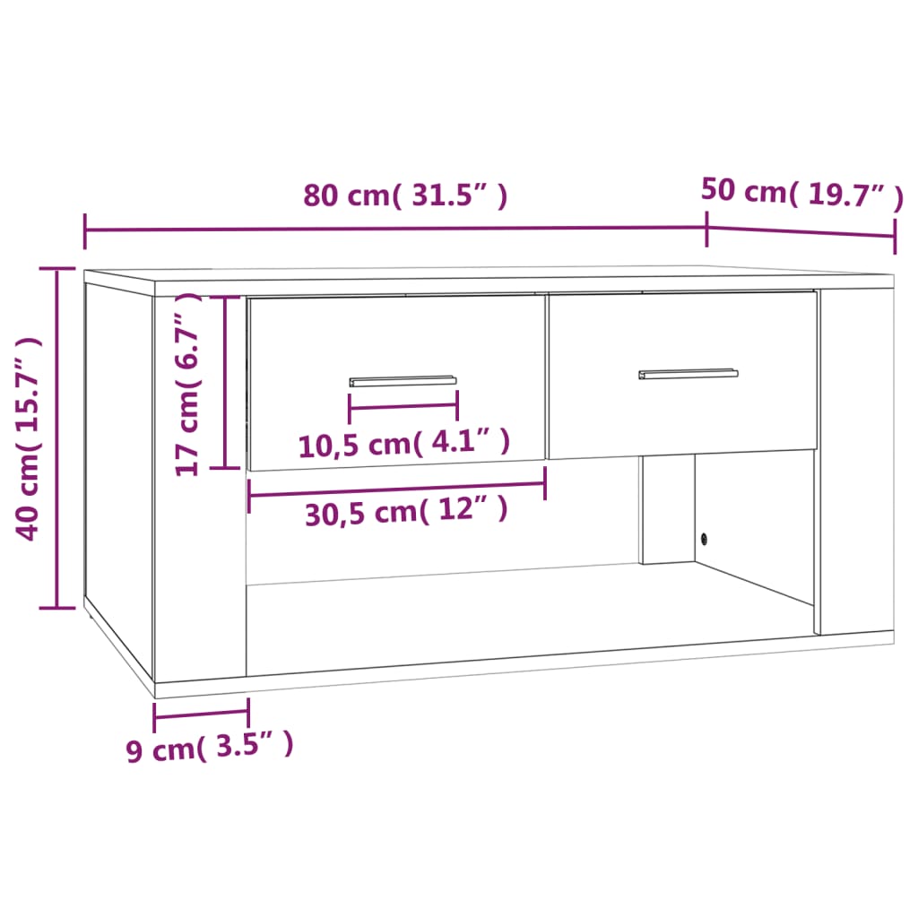 vidaXL Salongbord brun eik 80x50x40 cm konstruert tre