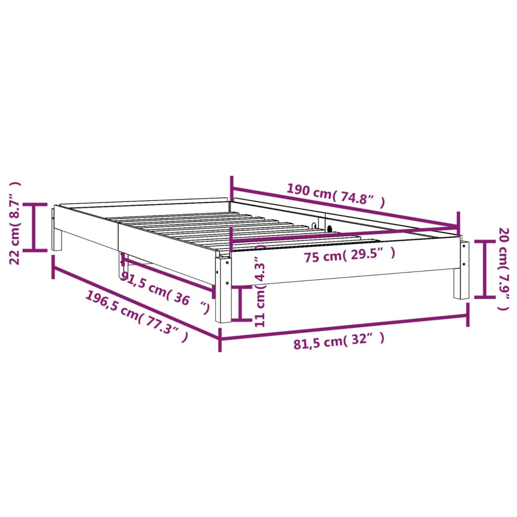 vidaXL Stableseng 75x190 cm heltre furu