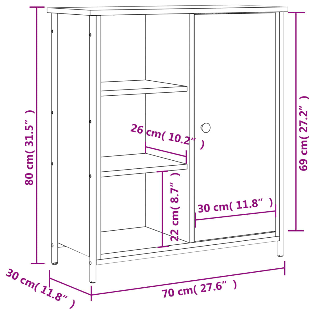 vidaXL Skjenk røkt eik 70x30x80 cm konstruert tre