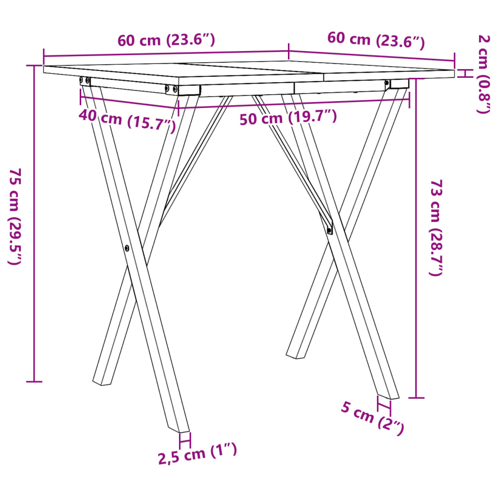 vidaXL Salongbord X-ramme 60x60x75 cm heltre furu og støpejern