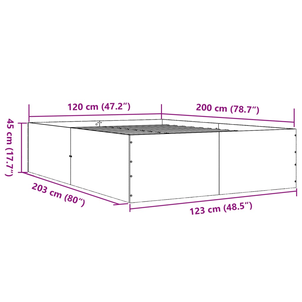 vidaXL Sengeramme røkt eik 120x200 cm konstruert tre