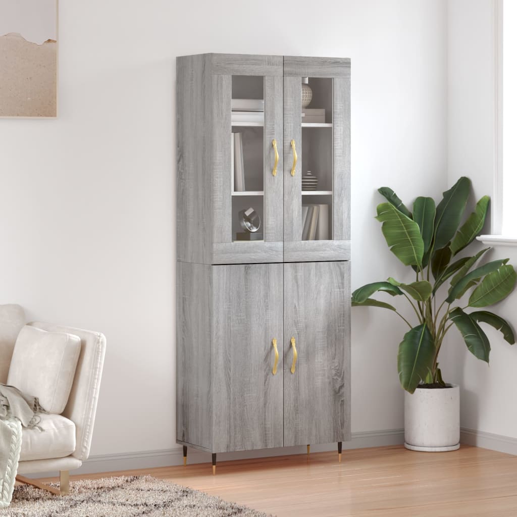 vidaXL Highboard grå sonoma 69,5x34x180 cm konstruert tre