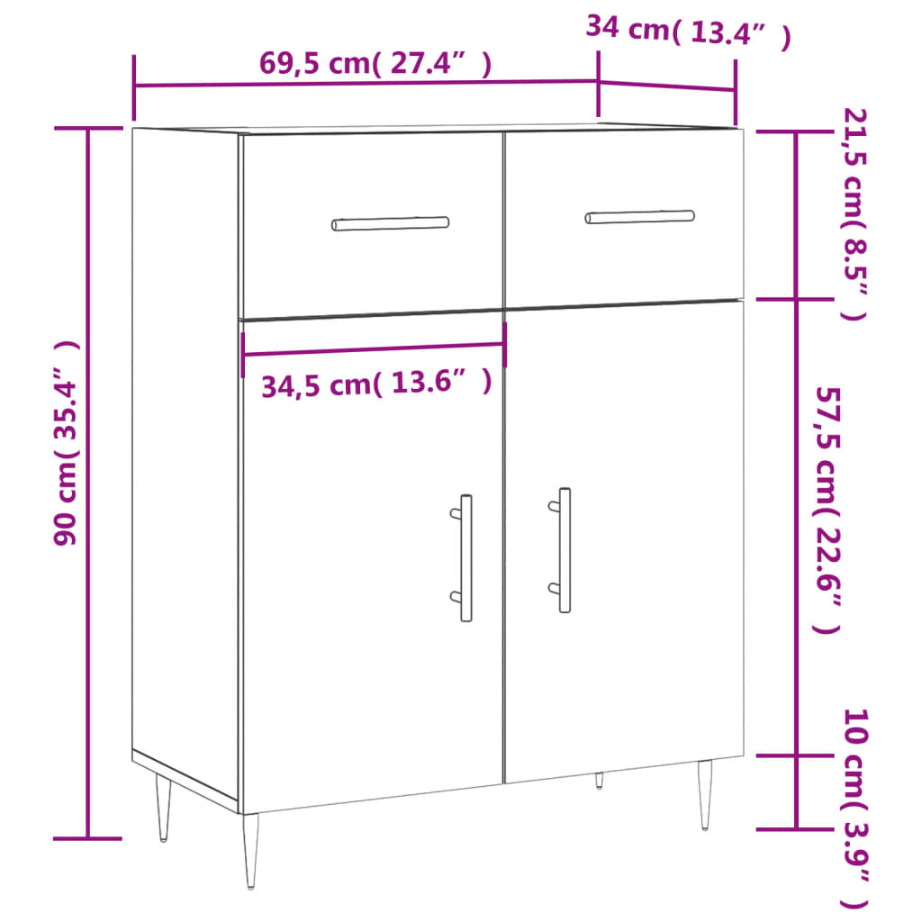 vidaXL Skjenk betonggrå 69,5x34x90 cm konstruert tre