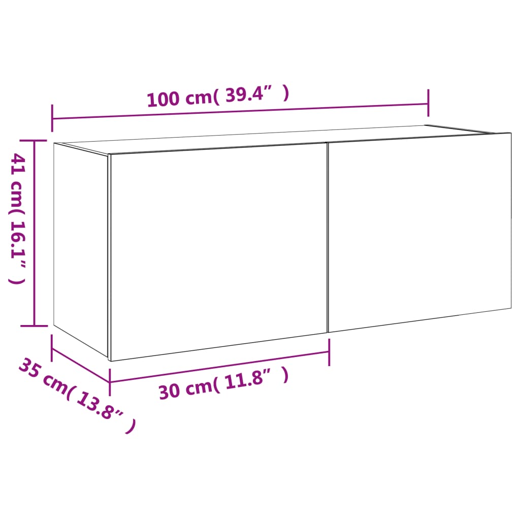 vidaXL Vegghengt TV-benk med LED svart 100x35x41 cm