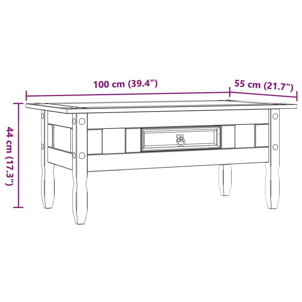 vidaXL Salongbord meksikansk Corona-stil furu 100x55x44 cm