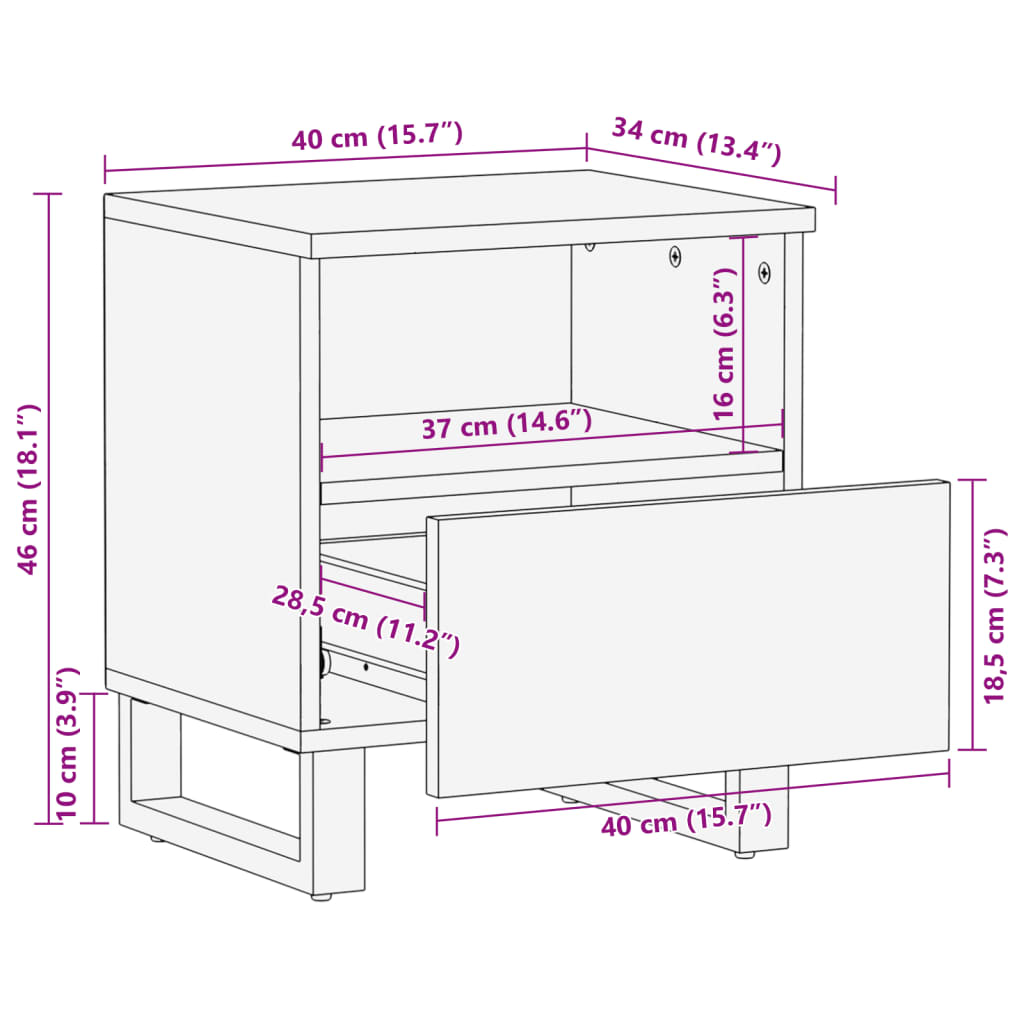 vidaXL Nattbord 2 stk 40x34x46 cm heltre bleket mango