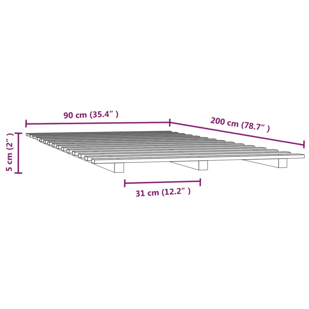 vidaXL Sengeramme svart 90x200 cm heltre furu