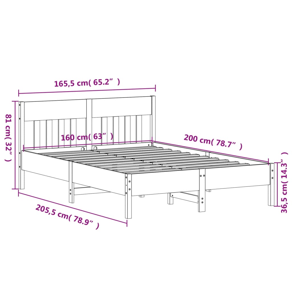 vidaXL Sengeramme uten madrass voksbrun 160x200 cm heltre furu