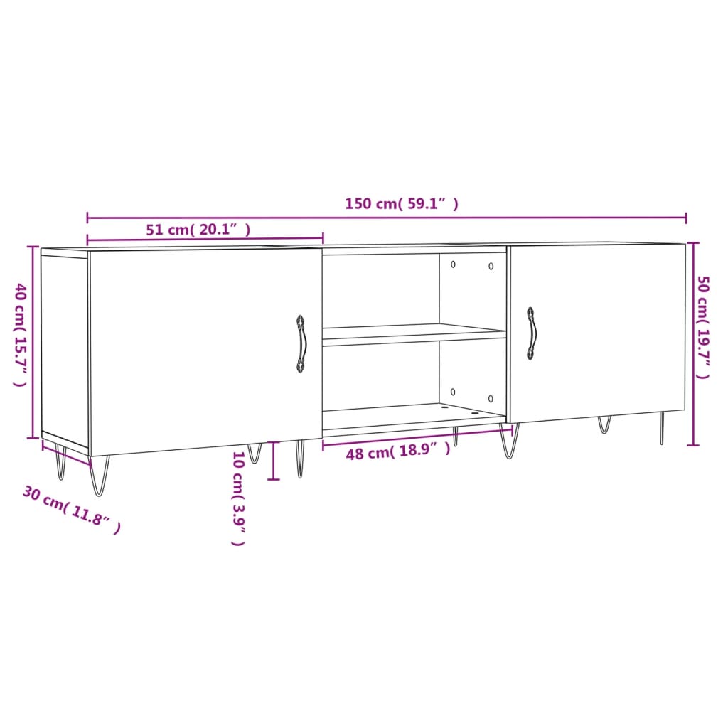 vidaXL TV-benk betonggrå 150x30x50 cm konstruert tre