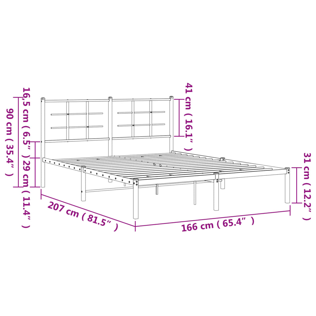 vidaXL Sengeramme i metall med sengegavl hvit 160x200 cm