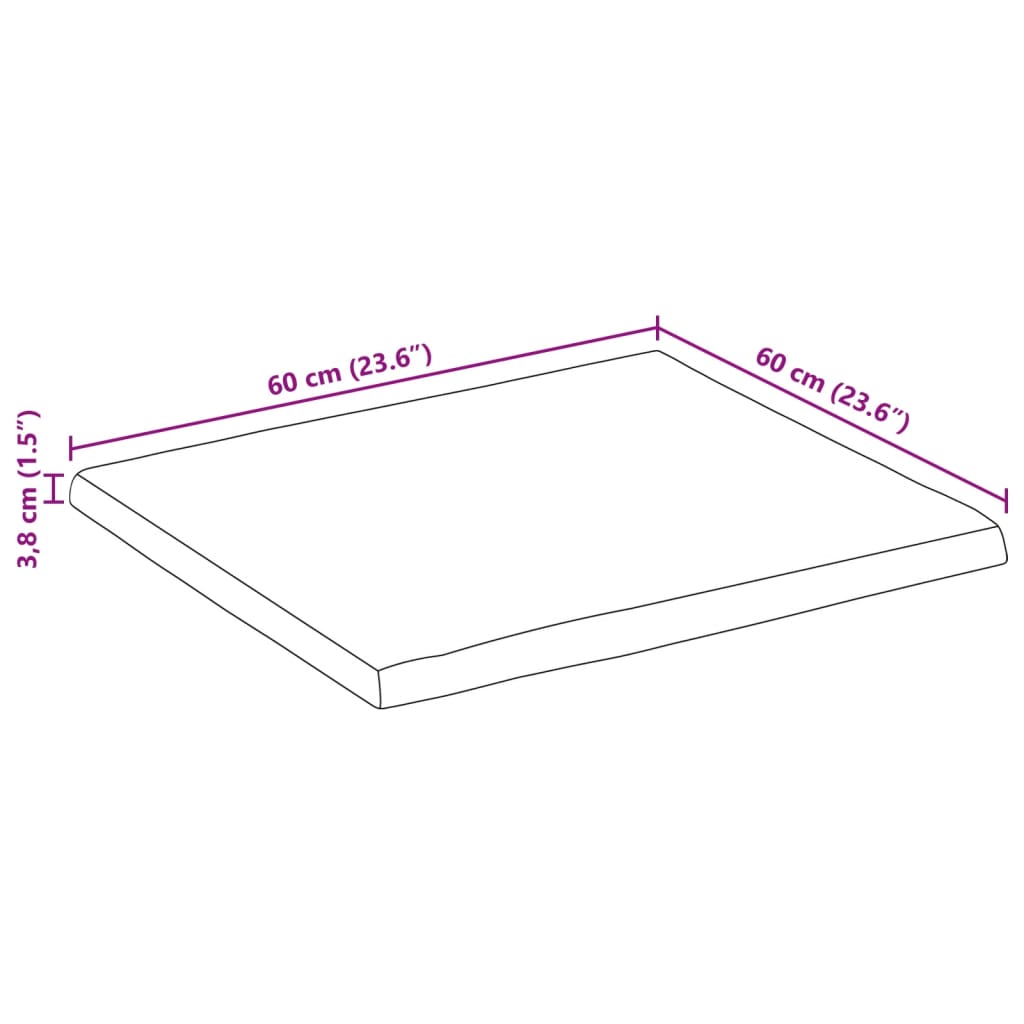 vidaXL Bordplate 60x60x3,8 cm firkantet heltre akasie naturlig kant