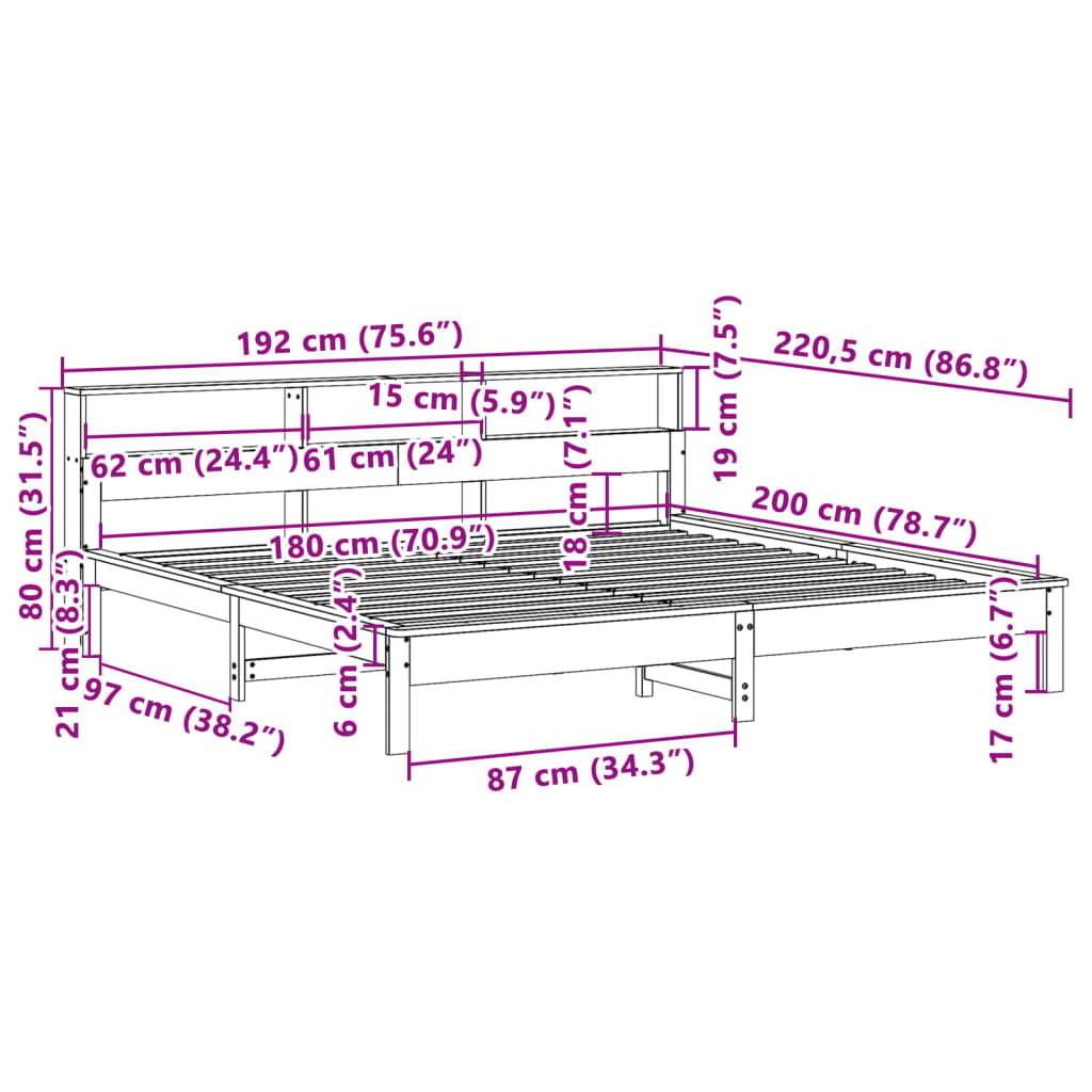 vidaXL Sengeramme uten madrass hvit 180x200 cm heltre furu