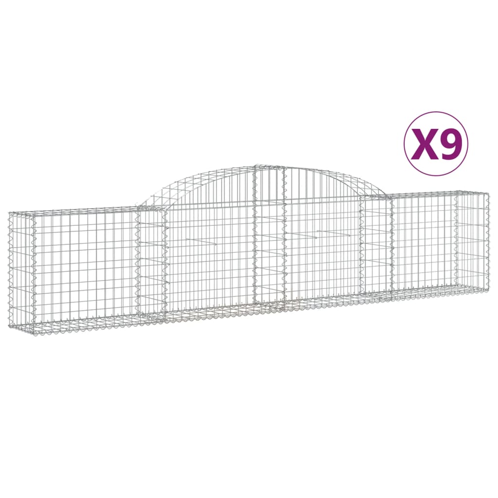 vidaXL Gabionkurver buede 9 stk 300x30x60/80 cm galvanisert jern