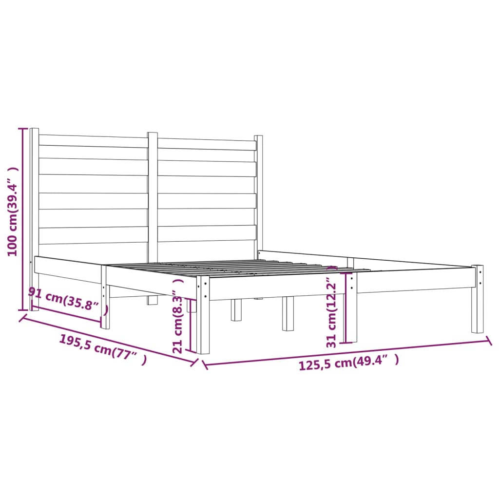 vidaXL Sengeramme svart heltre furu 120x190 cm Small Double