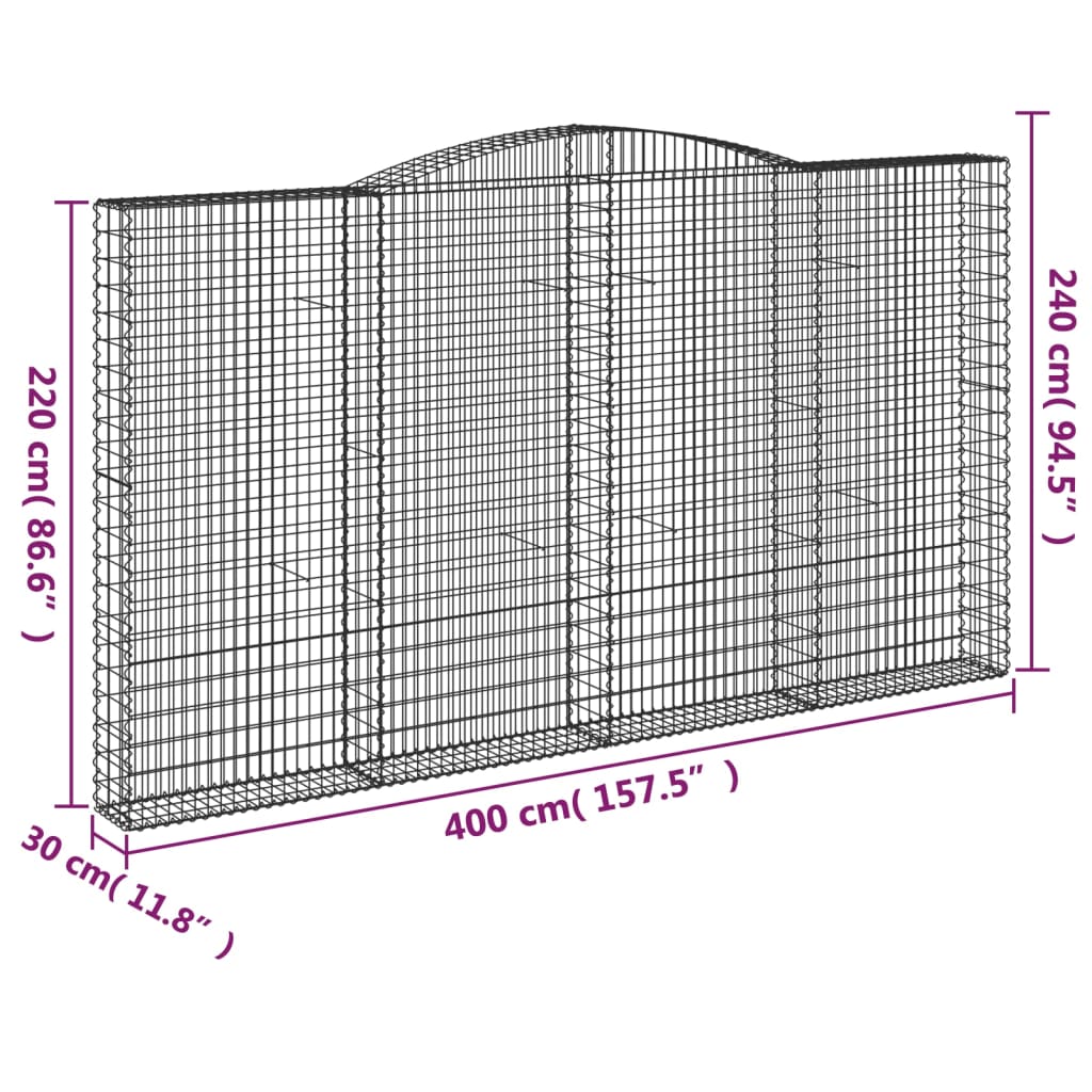 vidaXL Gabionkurver buede 25 stk 400x30x220/240 cm galvanisert jern