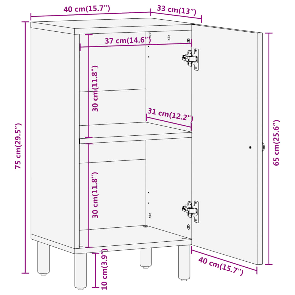 vidaXL Sideskap 40x33x75 cm heltre mango