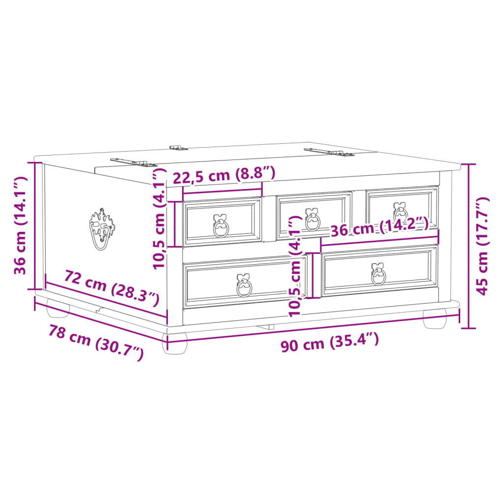 vidaXL Oppbevaringsboks Corona 90x78x45 cm heltre furu