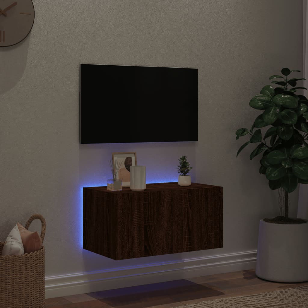 vidaXL Vegghengt TV-benk med LED brun eik 60x35x31 cm