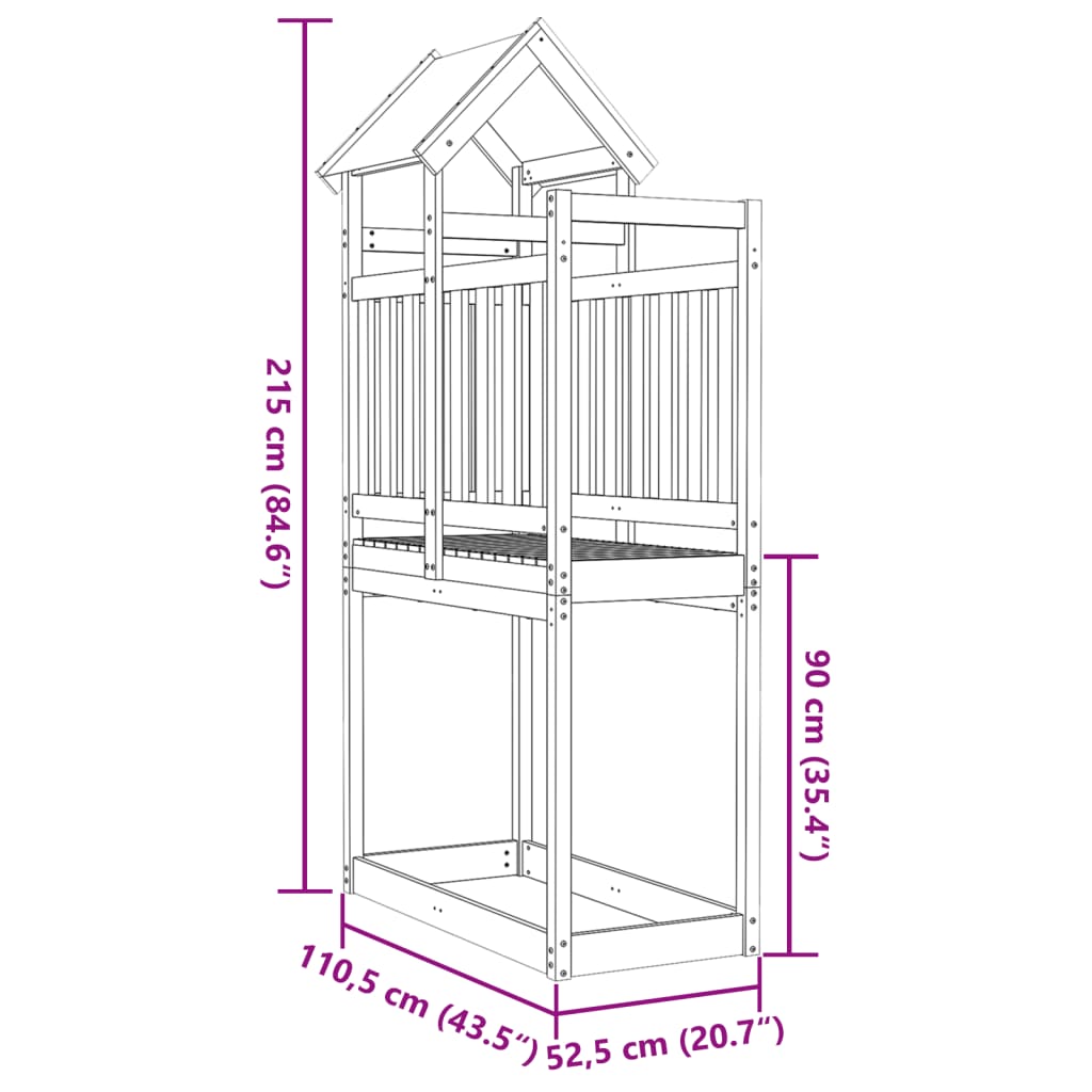 vidaXL Leketårn 110,5x52,5x215 cm heltre furu