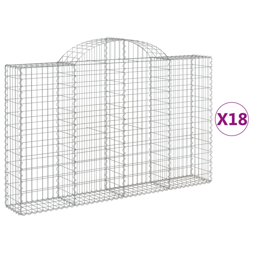 vidaXL Gabionkurver buede 18 stk 200x30x120/140 cm galvanisert jern