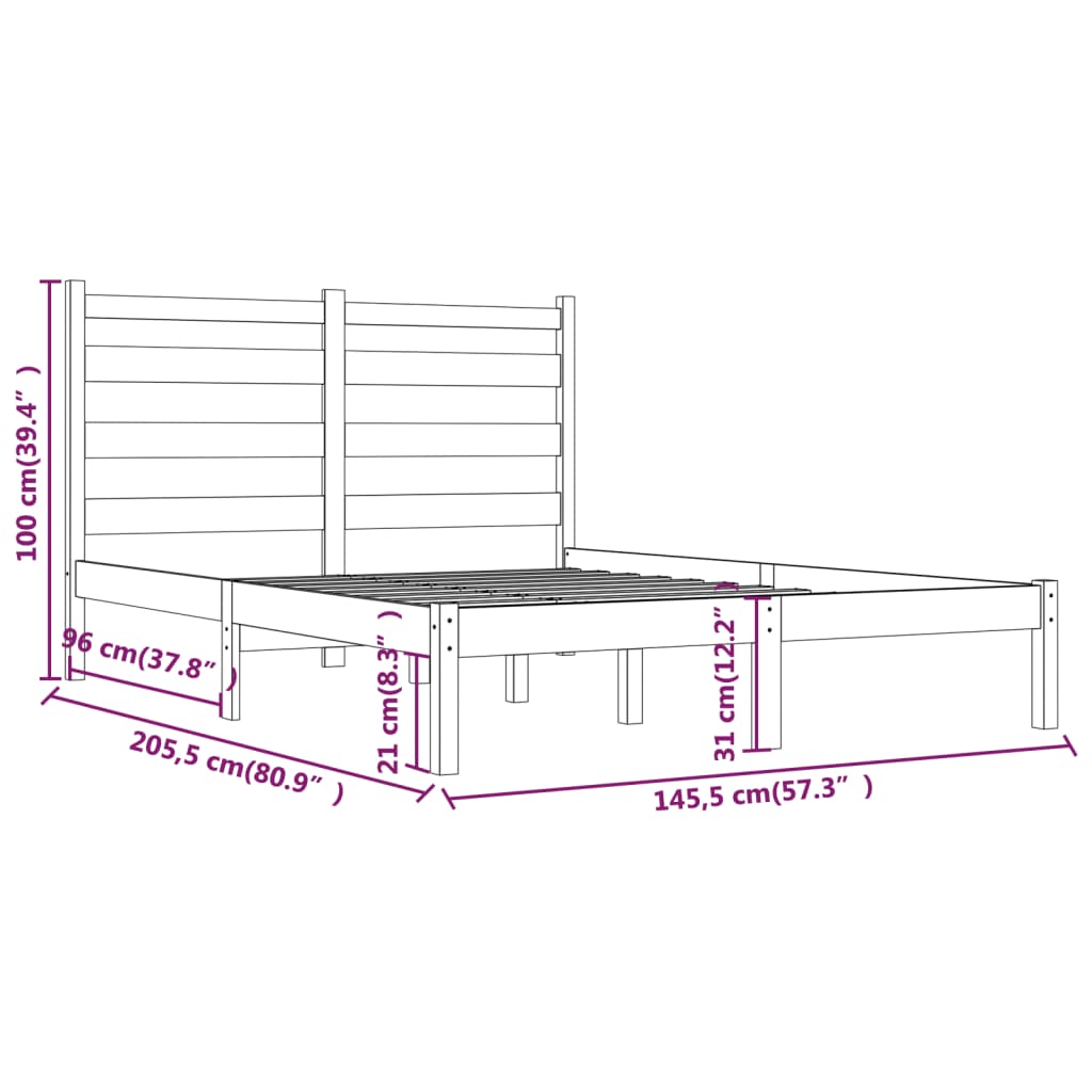 vidaXL Sengeramme svart heltre furu 140x200 cm