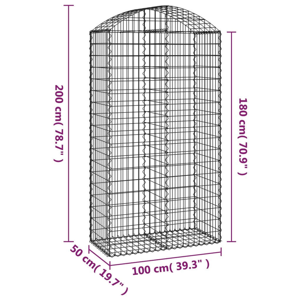 vidaXL Gabionkurv buet 100x50x180/200 cm galvanisert jern