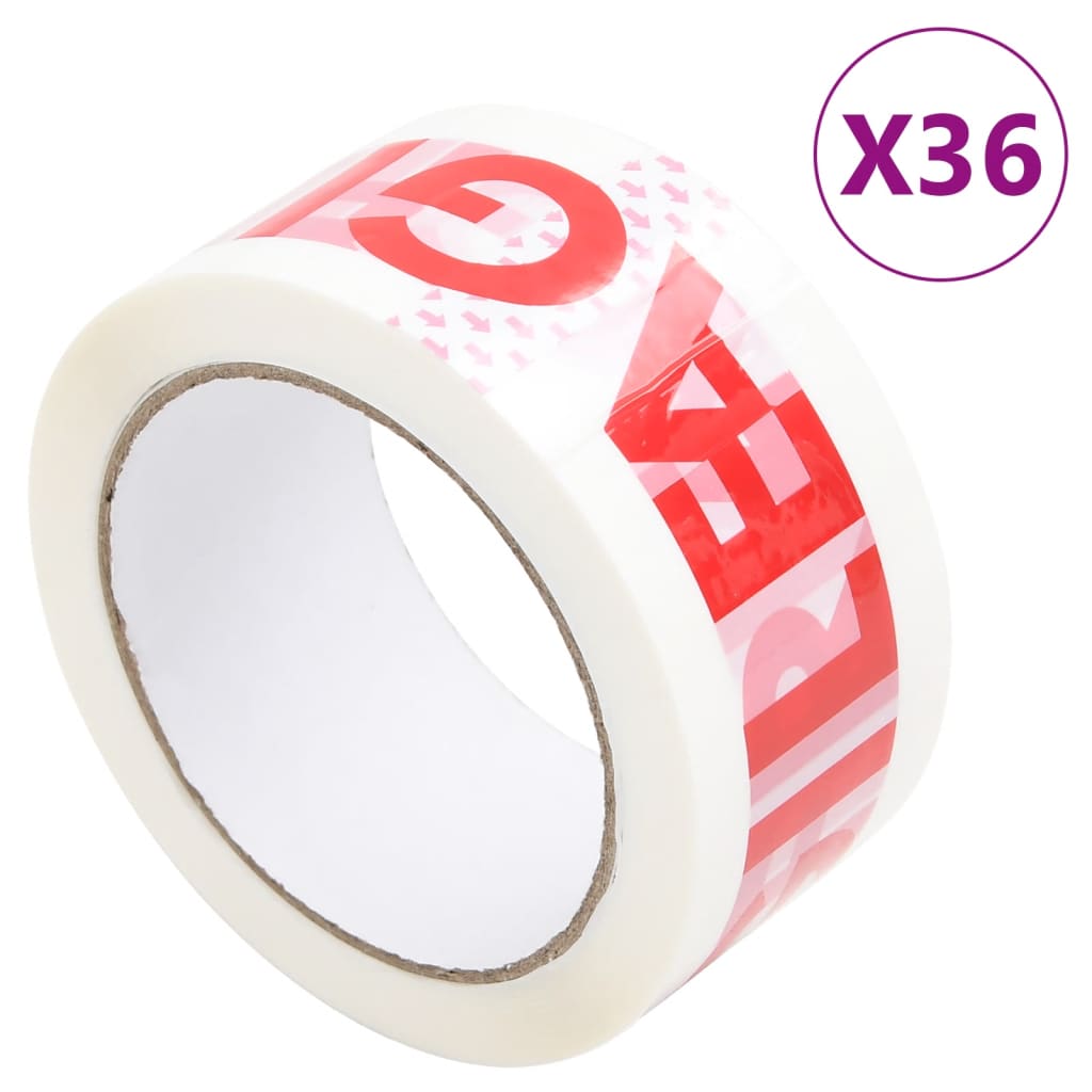 vidaXL Emballasjetape 36 stk FRAGILE-trykk hvit 48 mm x 66 m