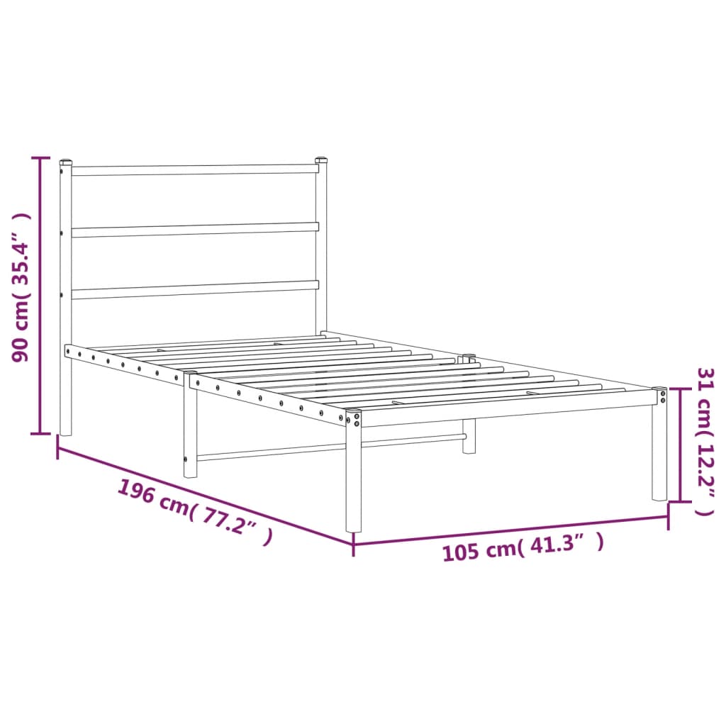 vidaXL Sengeramme i metall med hodegavl svart 100x190 cm