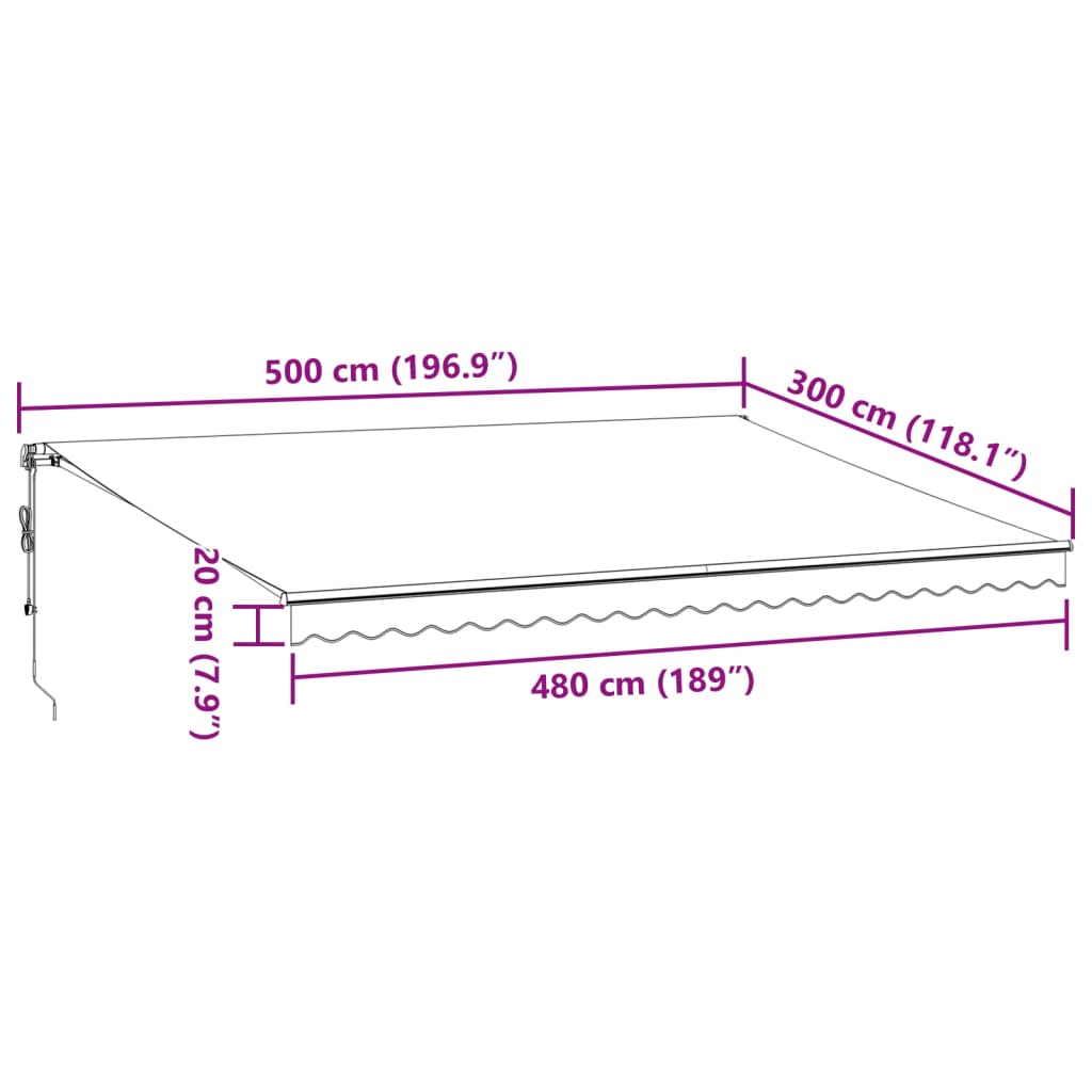 vidaXL Automatisk uttrekkbar markise LED antrasitt og hvit 500x300 cm