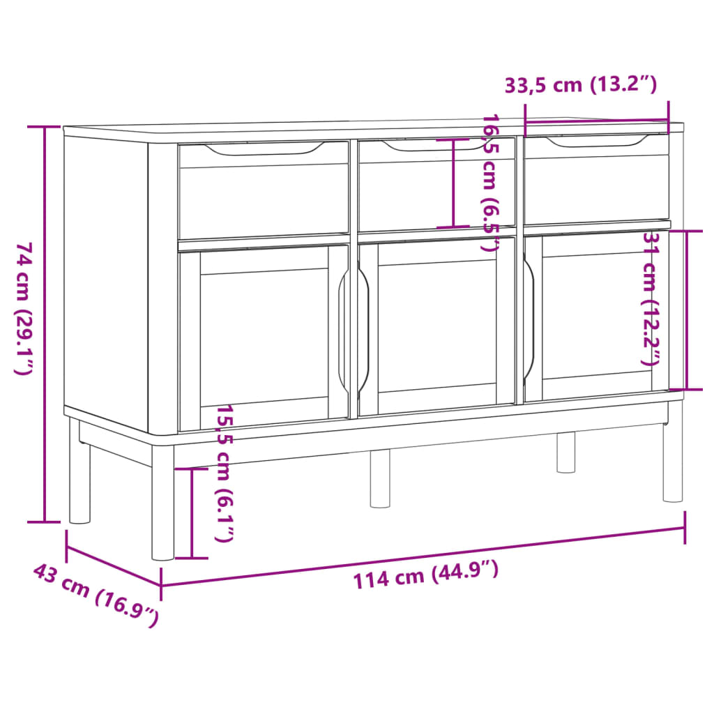 vidaXL Skjenk FLORO voksbrun 114x43x74 cm heltre furu