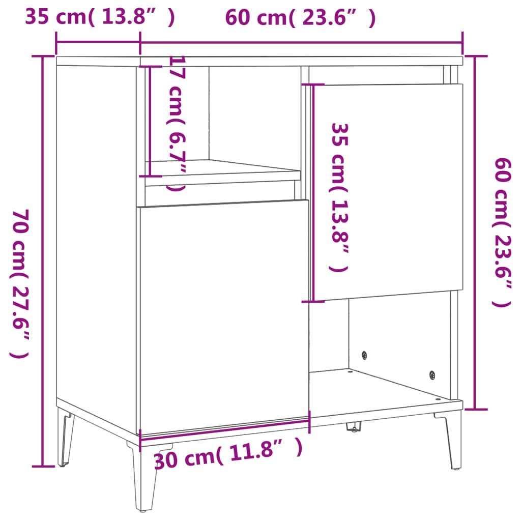 vidaXL Skjenk røkt eik 60x35x70 cm konstruert tre