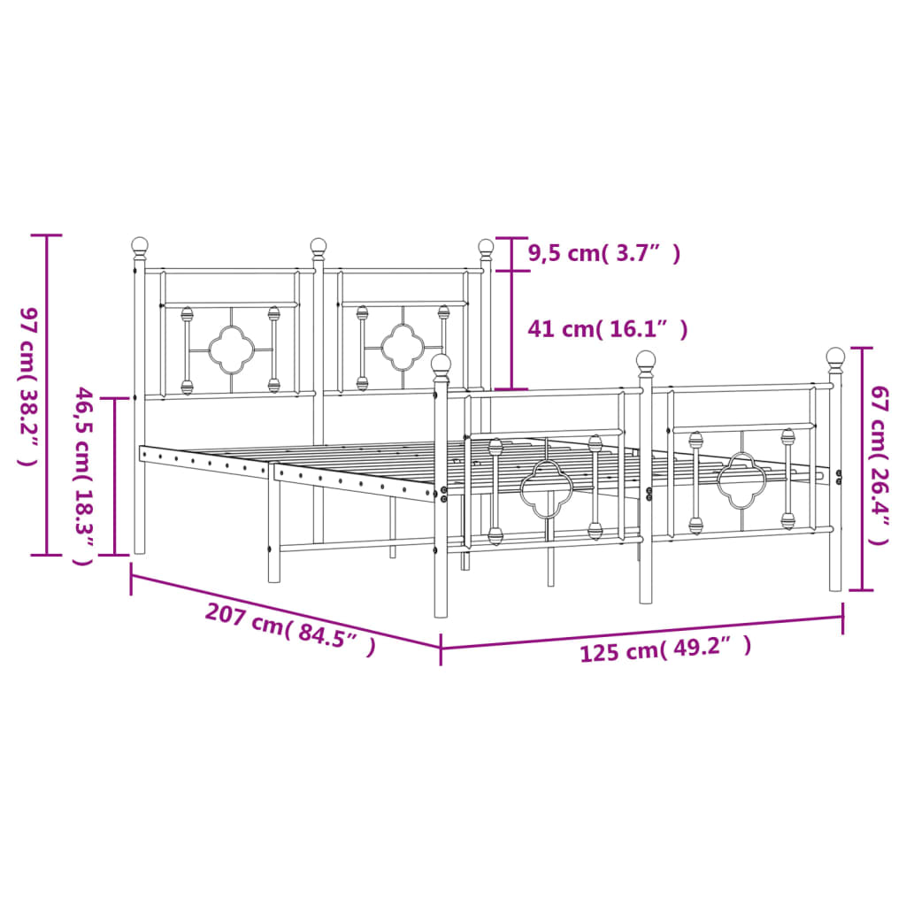 vidaXL Sengeramme i metall med hode- og fotgavl svart 120x200 cm