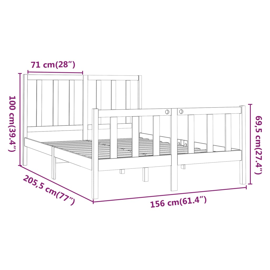 vidaXL Sengeramme honningbrun heltre furu 150x200 cm King Size