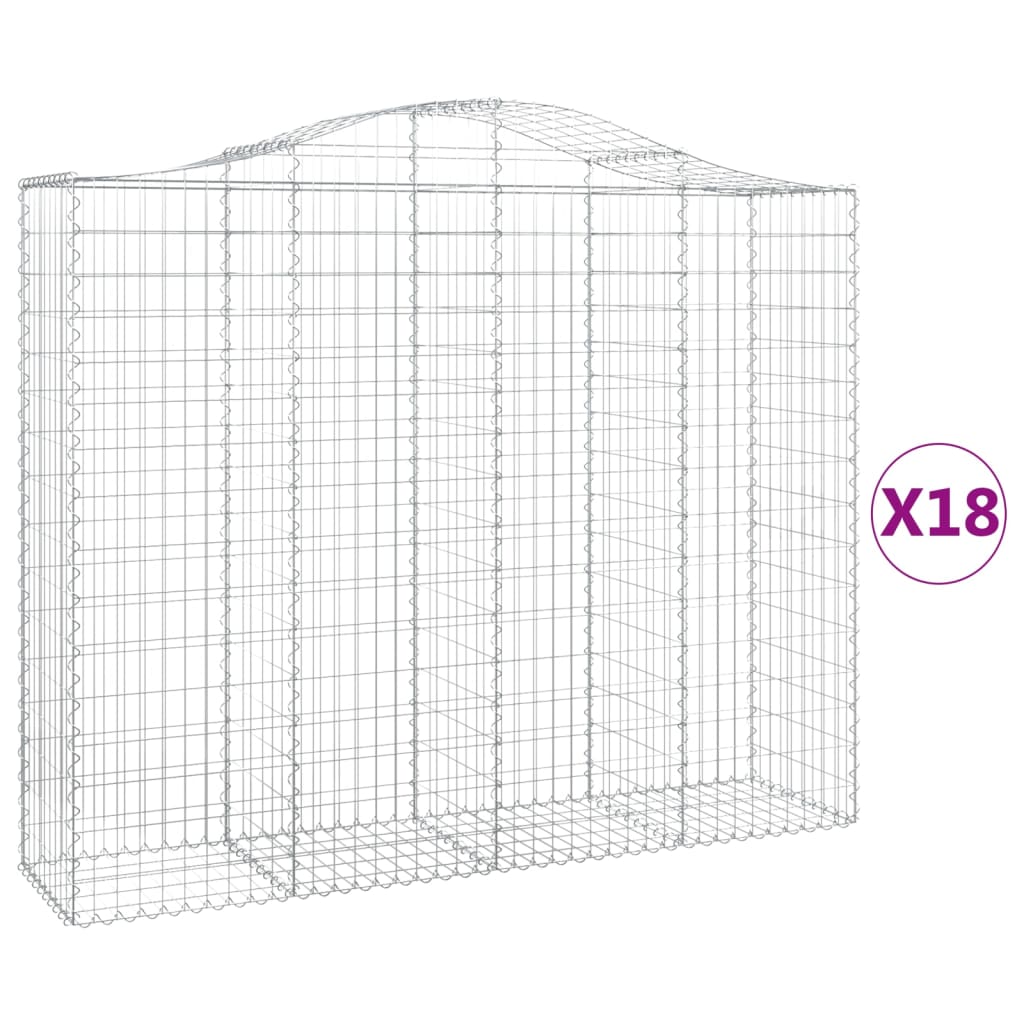 vidaXL Gabionkurver buede 18 stk 200x50x160/180 cm galvanisert jern