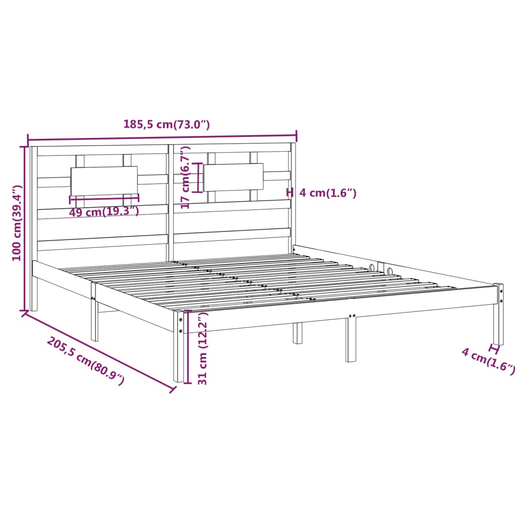 vidaXL Sengeramme hvit heltre 180x200 cm Super King