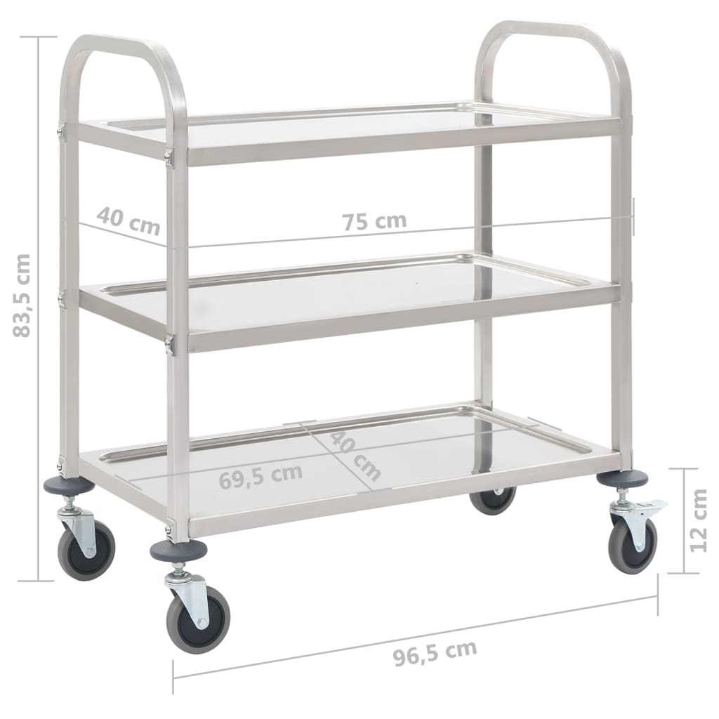 vidaXL Kjøkkentralle 3 etasjer 95x45x83,5 cm rustfritt stål