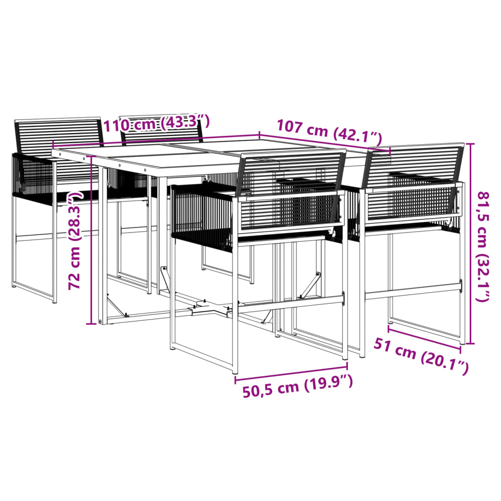 vidaXL Hagespisegruppe 5 deler svart polyrotting