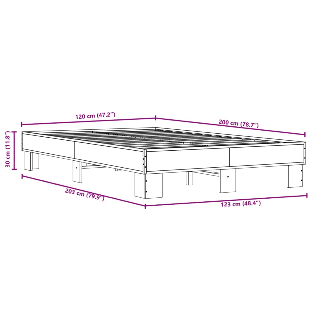 vidaXL Sengeramme røkt eik 120x200 cm konstruert tre og metall