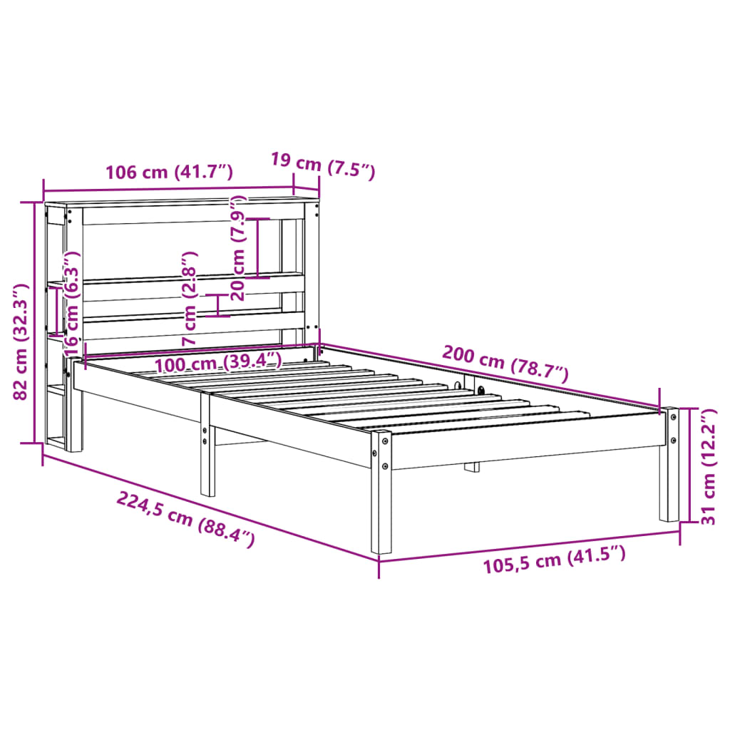 vidaXL Sengeramme uten madrass 100x200 cm heltre furu