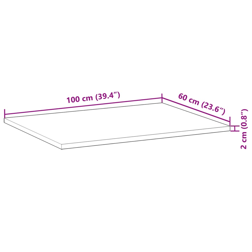 vidaXL Plate til baderomsskap ubehandlet 100x60x2 cm heltre akasie