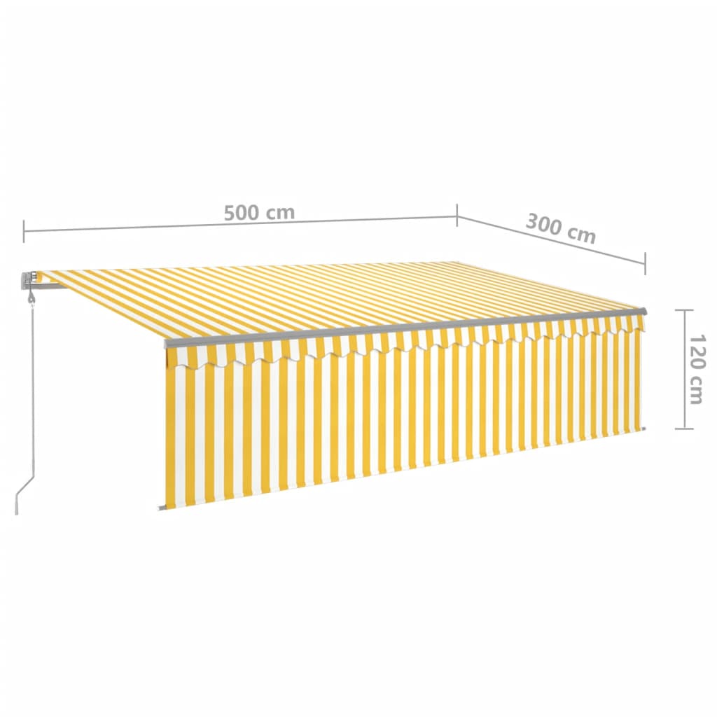 vidaXL Automatisk markise rullegardin LED vindsensor 5x3 m gul og hvit