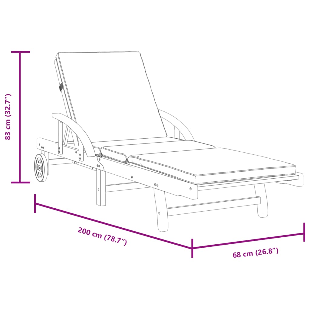 vidaXL Solsenger 2 stk med puter 200x68x83 cm heltre akasie