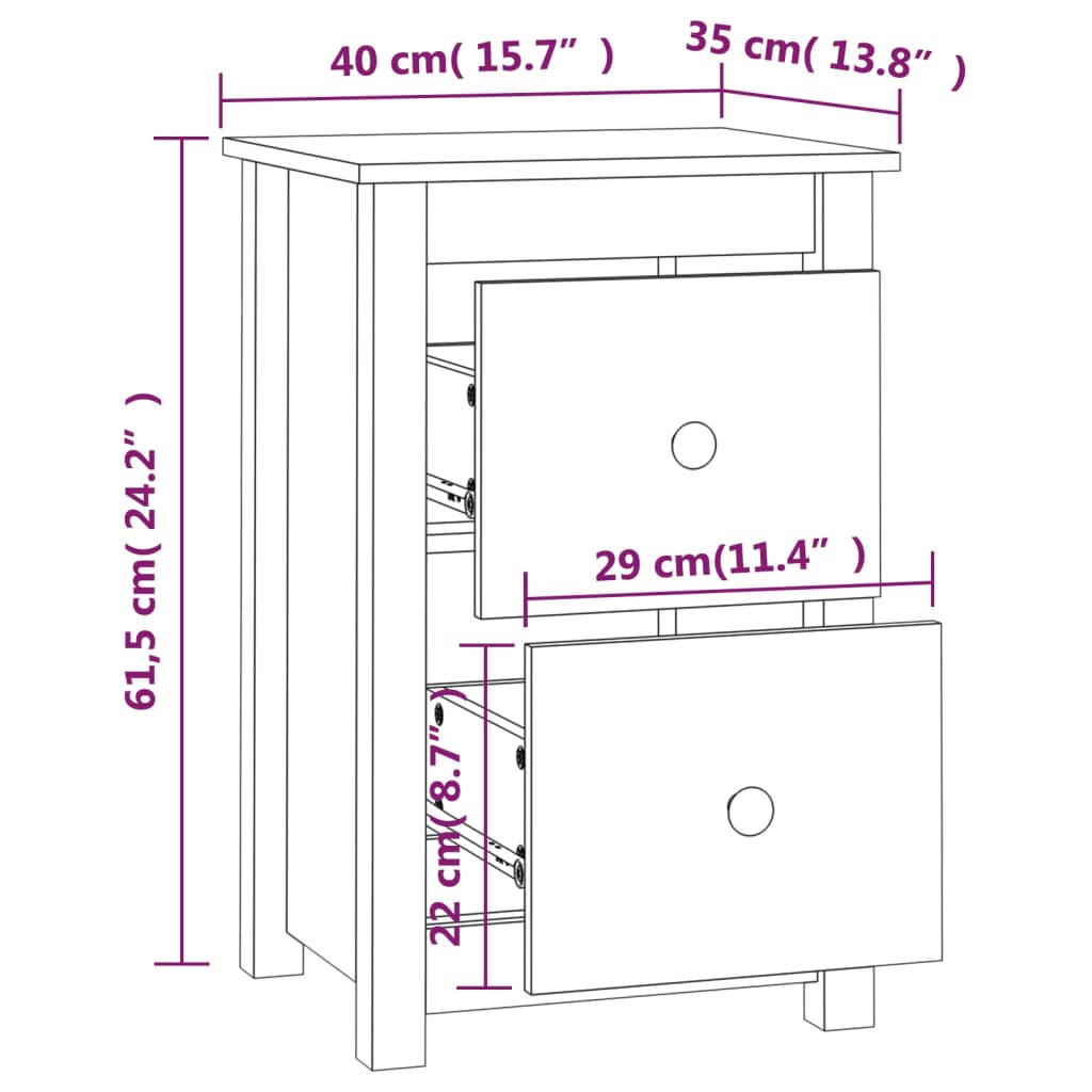 vidaXL Nattbord 2 stk honningbrun 40x35x61 cm heltre furu