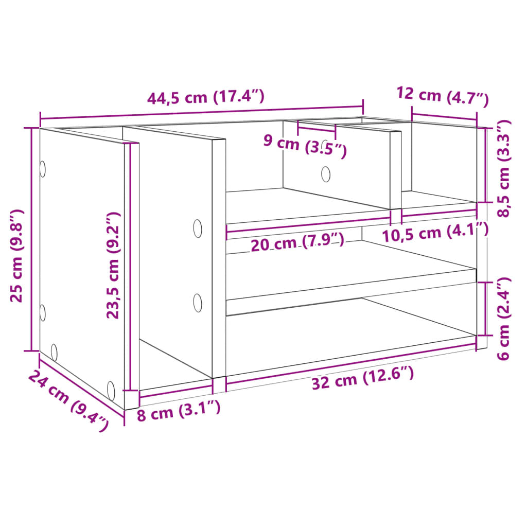 vidaXL Hylle til skrivebord brun eik 44,5x24x25 cm konstruert tre