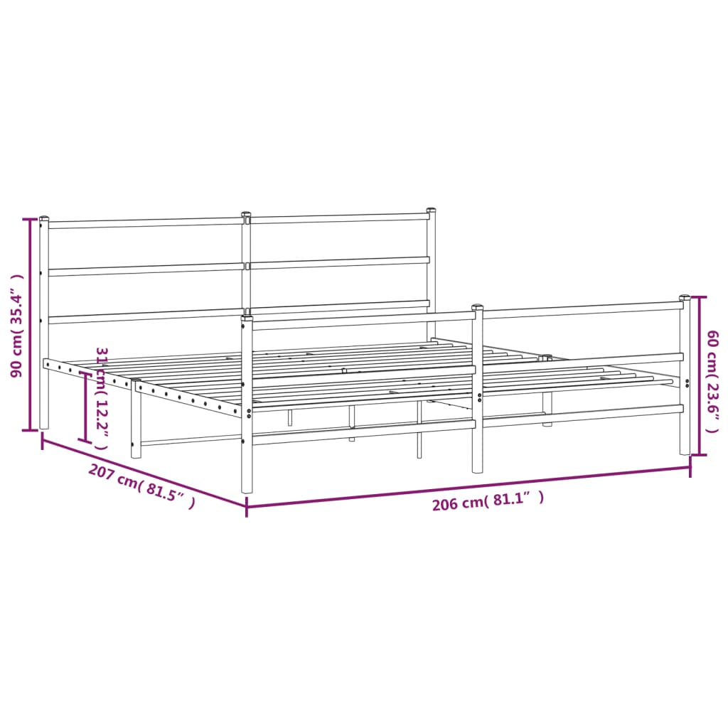 vidaXL Sengeramme i metall med hode- og fotgavl svart 200x200 cm