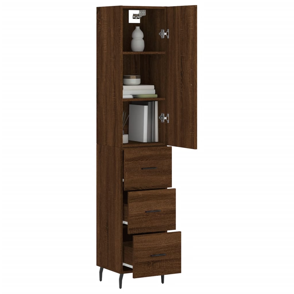 vidaXL Highboard brun eik 34,5x34x180 cm konstruert tre