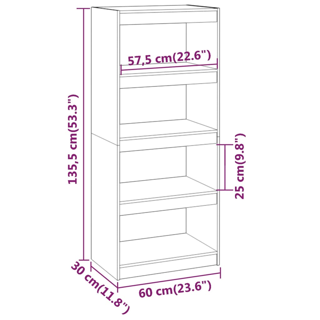 vidaXL Bokhylle/romdeler honningbrun 60x30x135,5 cm heltre furu