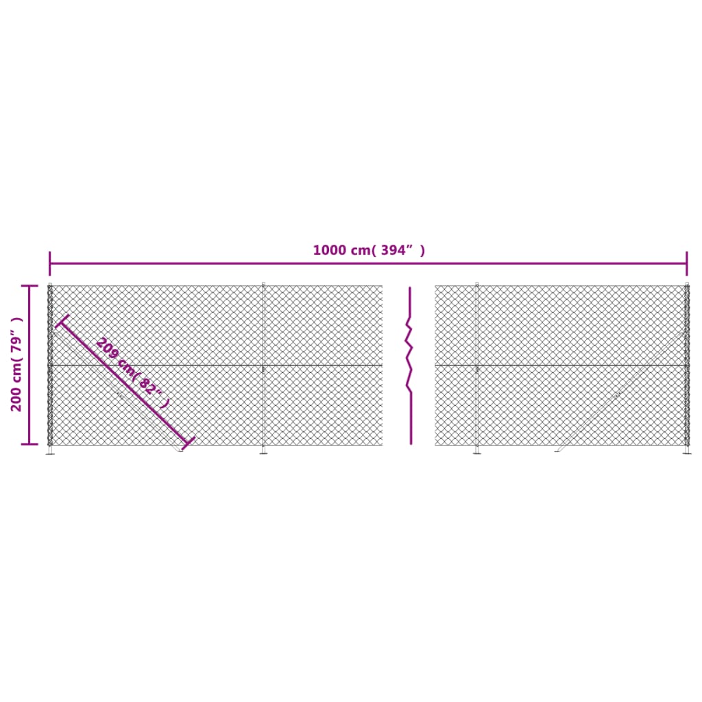 vidaXL Kjettinggjerde med flens grønn 2x10 m