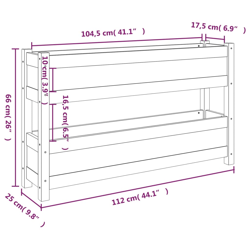 vidaXL Plantekasse grå 112x25x66 cm heltre furu