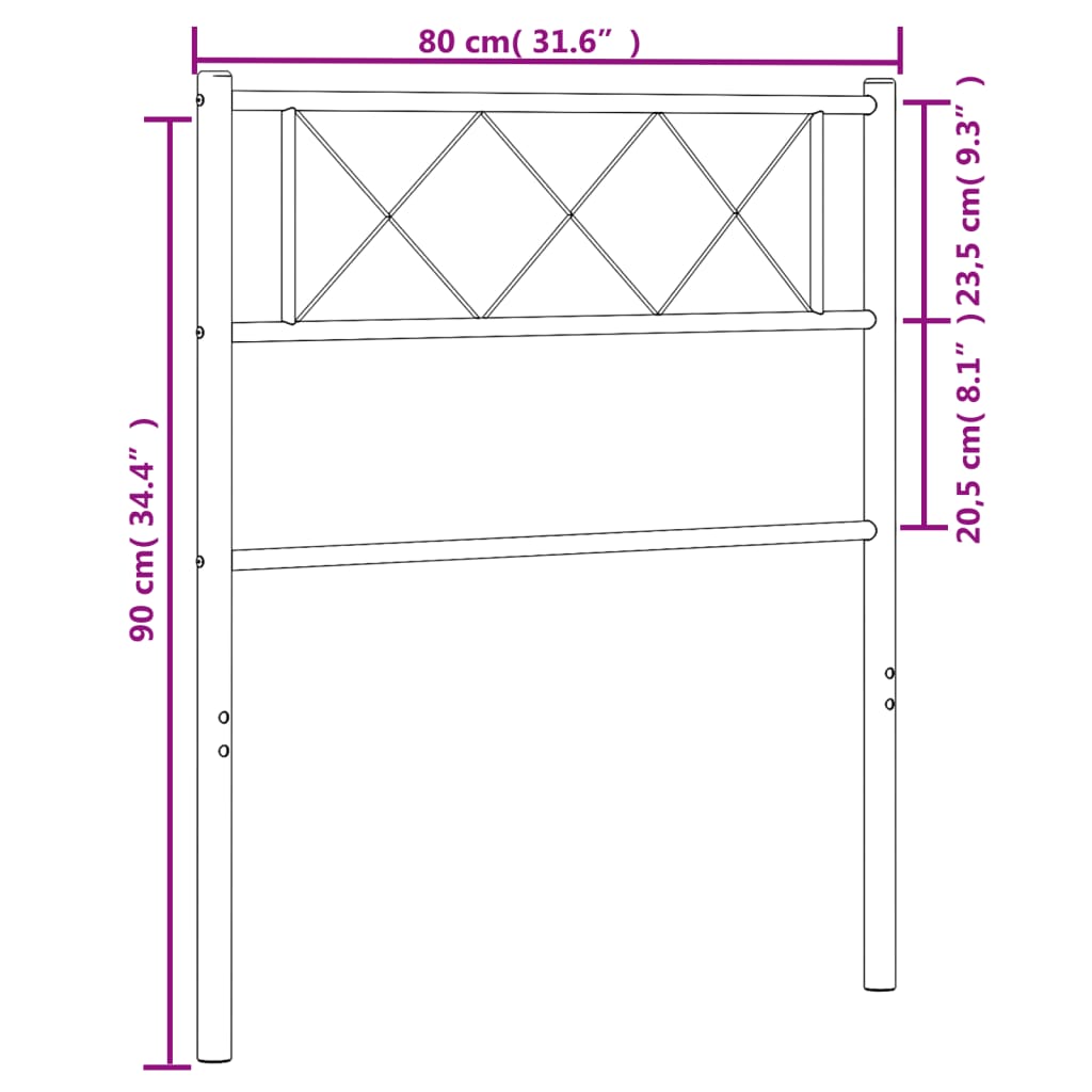 vidaXL Sengegavl i metall svart 75 cm